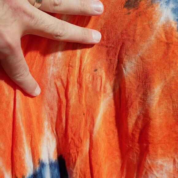VTG Orange Blue Swirl Tie Dye Maxi Dress Stars 1XL Hippie America Asymmetric Hem - Picture 4 of 8